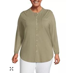 Lands' End Women 1X (16W-18W) Olive Green Long Sleeve Button Down Tunic Shirt